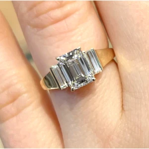 2.00 Ct IGI GIA Lab Grown Diamond Engagement Ring Emerald Cut 14K Yellow Gold - Picture 1 of 12