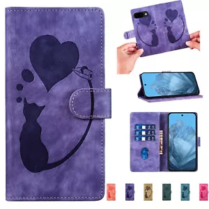 Love Cat PU Leather Wallet Phone Case For Google Pixel 9A 8A 7A 7 8 9 Pro XL - Picture 1 of 18