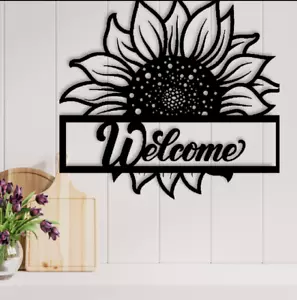 Personalized Sunflower Welcome Spring Yard Home Metal Wall Decor Sign Black - Picture 1 of 2