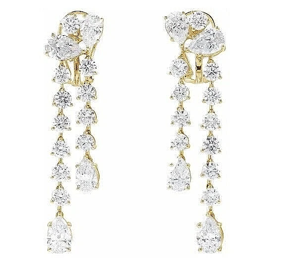 10.40 ct Dangle Earrings Pear & Round Diamonds 14k Gold Lab Grown IGI cert E VS1 - Image 1 of 4