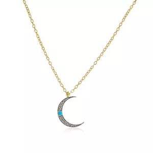 Collar Colgante Diamante Turquesa LUNA CRECIENTE Plata 925 Joyería de Ley NUEVO - Imagen 1 de 3