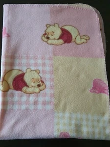 Disney Baby Blanket Winnie Pooh Tigger Sleeping pink Patchwork Fleece Squares - Picture 1 of 5