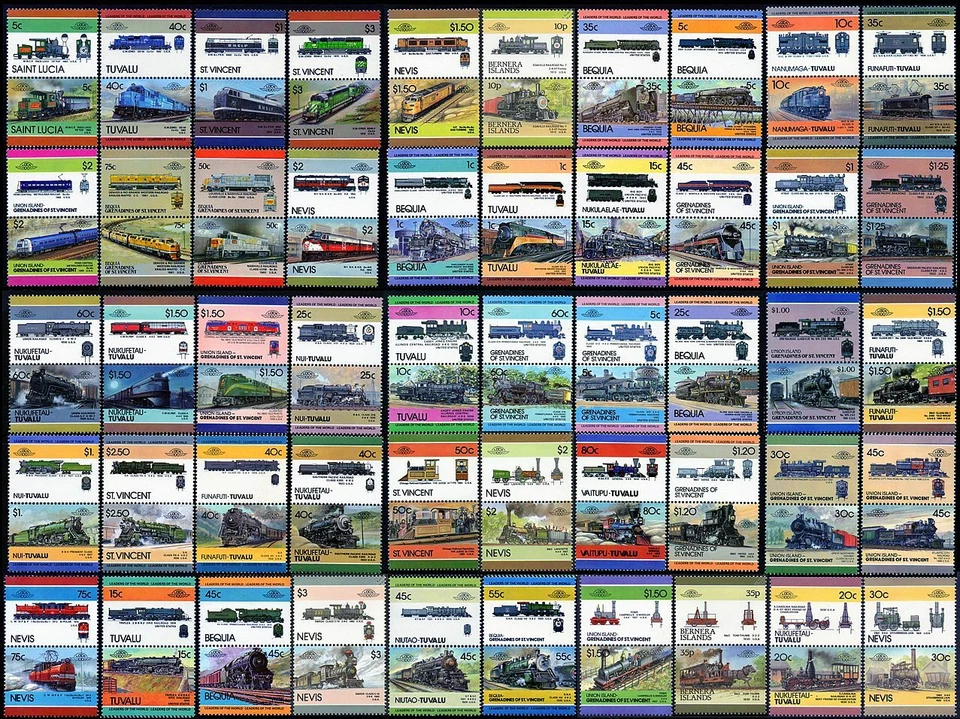 Colección de 100 estampillas diferentes de tren/ferrocarril/ferrocarril/loco/locomotora de EE. UU./EE. UU. Foto 1 de 1