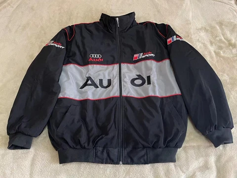 Adult F1 Vintage Racing Jacket, Ebroidered Cotton Padded ,Audi Jacket Black Cover