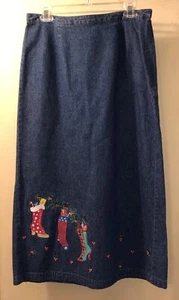 Westbound Vintage Jean Denim Skirt Embroidered Christmas Long Vented Modest - Picture 1 of 10