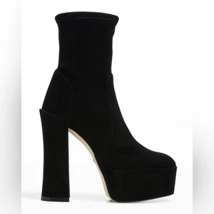 Stuart Weitzman Skyhigh schwarze Wildleder Stretch Socke Plateau Stiefeletten Größe 9 - Bild 1 von 9