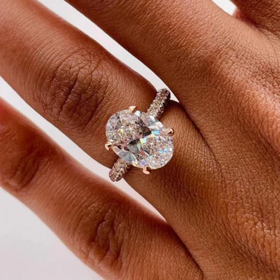Engagement Diamond Ring Lab Grown Oval 2.6 Carat IGI Certified 18k Rose Gold 7 8 - Image 1 of 4