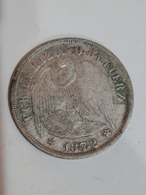 1872 Chile 1 Peso .7234 Oz silver Coin  - Image 1 of 4