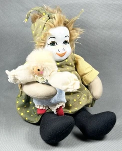 Muñeca payaso cara porcelana pintada de colección cuerpo de arena con muñeca de madera vestido de granja figura - Imagen 1 de 12