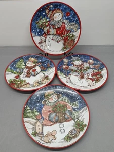 Susan Winget Snow Friends Christmas Snowman Set of 4 Salad/Dessert Plates 8.5” - Picture 1 of 10