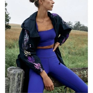 Free People FP Movement Friday Night Lights Jacket Embroidered Oversized Black L - Picture 1 of 15