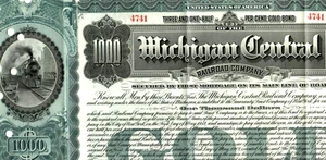 $1000 "GOLD BOND" (MICHIGAN CENTRAL RAILROAD) $1000 "GOLD BOND" 1902 NICE!! - Picture 1 of 3