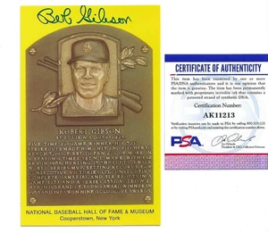Bob Gibson Baseball HOF Autographed Plaque Postcard St Louis Cardinals PSA COA - Picture 1 of 1