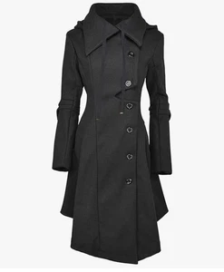 Sunshinebeauty Women’s XL Black Asymmetrical Winter Trench Jacket Coat - Picture 1 of 6