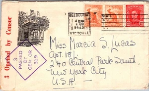 AUSTRALIA 1942 WWII ILLUSTRATED CENSORED AIRMAIL COVER ADDR USA & POSTMARK - Picture 1 of 2
