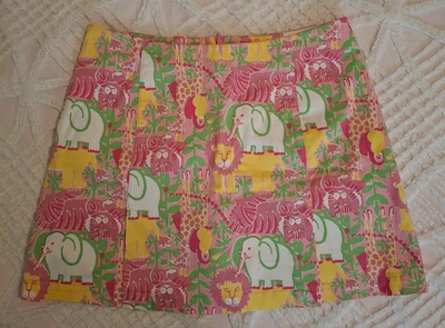 KEY WEST женщин хлопок юбка размер 10 животных розовый зеленый джунгли слон лев - Изображение 1 из 4