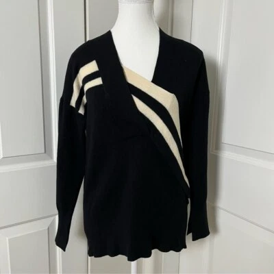 Rag & Bone Grace V-Neck Sweater Black Ivory Striped Merino Wool XS/S - Image 1 of 4