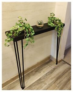Rustic Console Table Radiator 175mm Hairpin 3R 860mm Black Ash