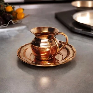 Pure Copper Netilat Yadayim Cup with Plate 100% Kosher Negel vasser wash cup Mug - Picture 1 of 5