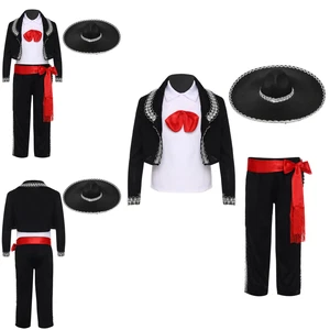Boys Party Traditional Mariachi Costume Vest Jacket with Pants Hat Belt Outfit - Picture 1 of 19