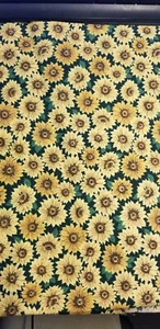 Daisy Flowers Yellow Material CottageCore Green Leaves Cotton Piece 34" X 45" - Picture 1 of 5