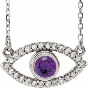 Evil Eye Necklace Amethyst 14K White Yellow Rose Gold Quality Piece - Picture 1 of 8