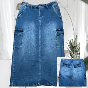 Cato Denim Midi Maxi Cargo Skirt 14 Stretch W35 L35 Straight Utility EST 1946 - Picture 1 of 10