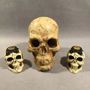 PV06756 Vintage SKULL Mini Candle Holders & Wax Candle - Picture 1 of 12