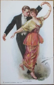 Lester Ralph Künstler signiert 1915 Glamour Postkarte, tanzendes Paar La Furlana - Bild 1 von 1