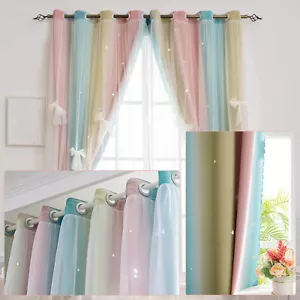 Gardinen Rosa blau Glänzend Sterne Vorhänge Verdunkelungsvorhang Kinderzimmer - Bild 1 von 10