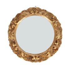 Espejo Redondo de Madera Hoja Oro de Pared Entrada Sala de Estar Dormitorio