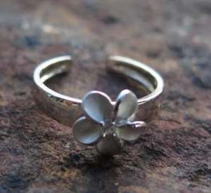 Hawaiian Jewelry 925K Sterling Silver Plumeria Flower CZ Toe Ring 8mm TR1261 - Picture 1 of 2