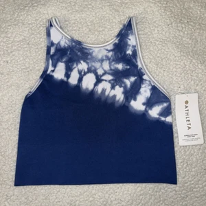 Athleta Aurora High Nice Crop Tank Blue White Tie Dye Small NWT - Picture 1 of 10