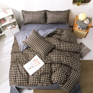 Simple Plaid Cotton Bedding Quilt Cover Set with Pillowcase Single Queen King - Picture 1 of 12