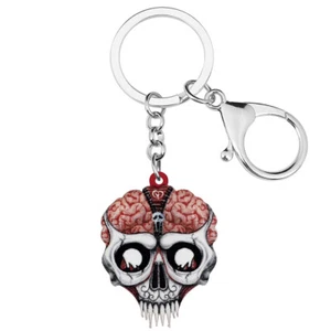 Halloween Acrylic Skull Head Bones Keychains Car Key Ring Novelty Jewelry Gifts - Picture 1 of 9