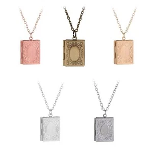 Fashion Book Jewelry Friend Necklace Square Shaped Photo Picture Locket Pendant - Picture 1 of 12