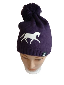  Cappello da sci bambino Horze Beanie Pom cavallo viola  - Foto 1 di 9