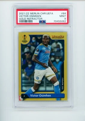 Victor Osimhen Topps Merlin 2021-22 cromo oro refractor Napoli 40/50 PSA 9 Foto 1 de 3