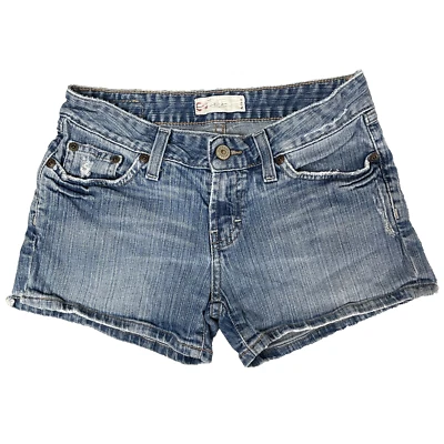 Pantalones Cortos de Jean BKE Hebilla Mujer 26 Tiro Bajo Elastizados Denim Envejecido Foto 1 de 4