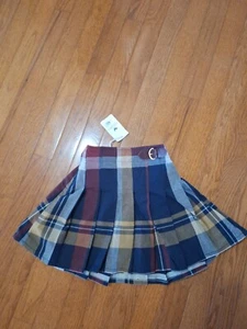 Hope & Henry Girl’s Navy, Maroon, Gold Plaid Pleated Skirt Size 7 Adj. Waist New - Picture 1 of 7