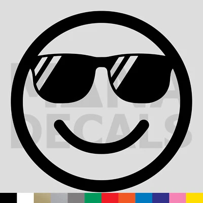 MANA DECALS Sunglasses Smiley Face Vinyl Die Cut Decal Sticker - Cool Smile Summer Beach