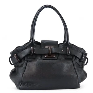 Salvatore Ferragamo Tote Bag FZ-21 A015 Leather Wood Black Women's - Picture 1 of 10