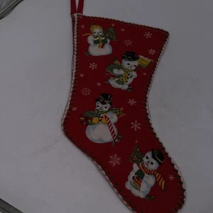 Medias vintage hechas a mano de franela de doble cara Feliz Navidad muñecos de nieve años 50’s - Imagen 1 de 8