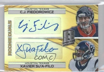 2014 Spectra Dual Gold Prizm /25 CJ Fiedorowicz Xavier Su'A-Filo Rookie Auto RC - Image 1 of 2