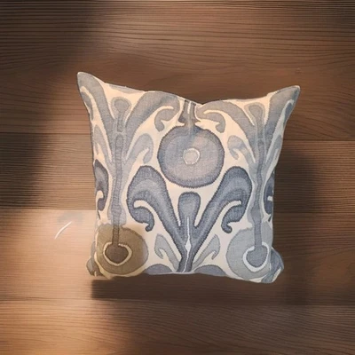 1 Pottery Barn Kenmare Ikat 24" Blue Appliqué Embroidered Pillow Cover + Insert - Image 1 of 3