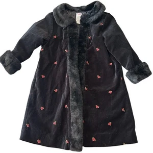 Vintage Y2K Gymboree Girls' Velvet Coat Black Floral Embroidery Size 4 - Picture 1 of 10