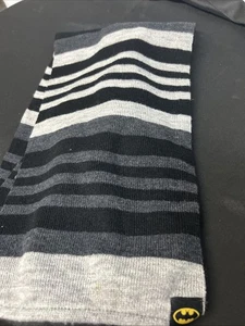 Batman Black & Gray Striped Knit Scarf w/ Logo Tag Superhero Comic Book DC - Picture 1 of 3
