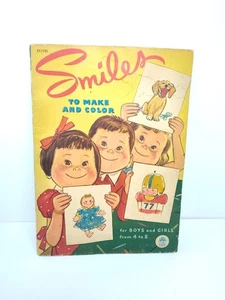 Libro para colorear 1952 sonrisas para niños y niñas sin usar 14"x10" hecho en EE. UU. Merrill Co - Imagen 1 de 11