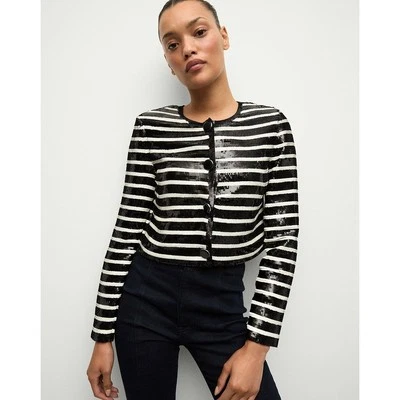 Blazer Veronica Barba Mickey Chaqueta Recortada Negro Blanco Rayas Lentejuelas 4 NUEVO Foto 1 de 4