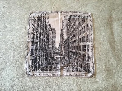 "Pañuelo vintage Petticoat Lane, Kansas City algodón-lino, borde enrollado, 15""" Foto 1 de 4